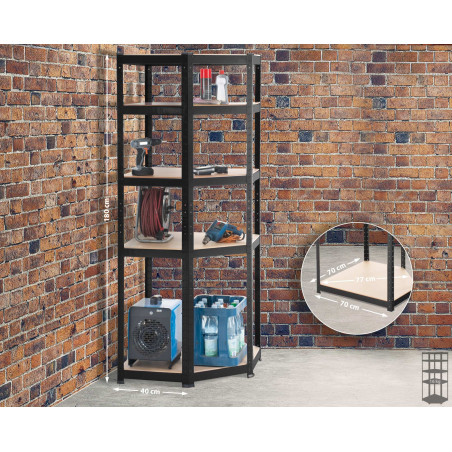 Scaffale Angolare FLINT in Metallo nero,100x80x180 cm