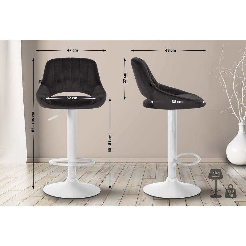 Tabouret de bar Milet en velours blanc noir