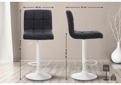 Tabouret de bar Calma en tissu blanc gris foncé