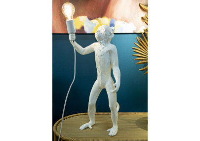 GLAM Lampe de Table Singe Blanc – Élégance Animalière Ø26x34x55 cm