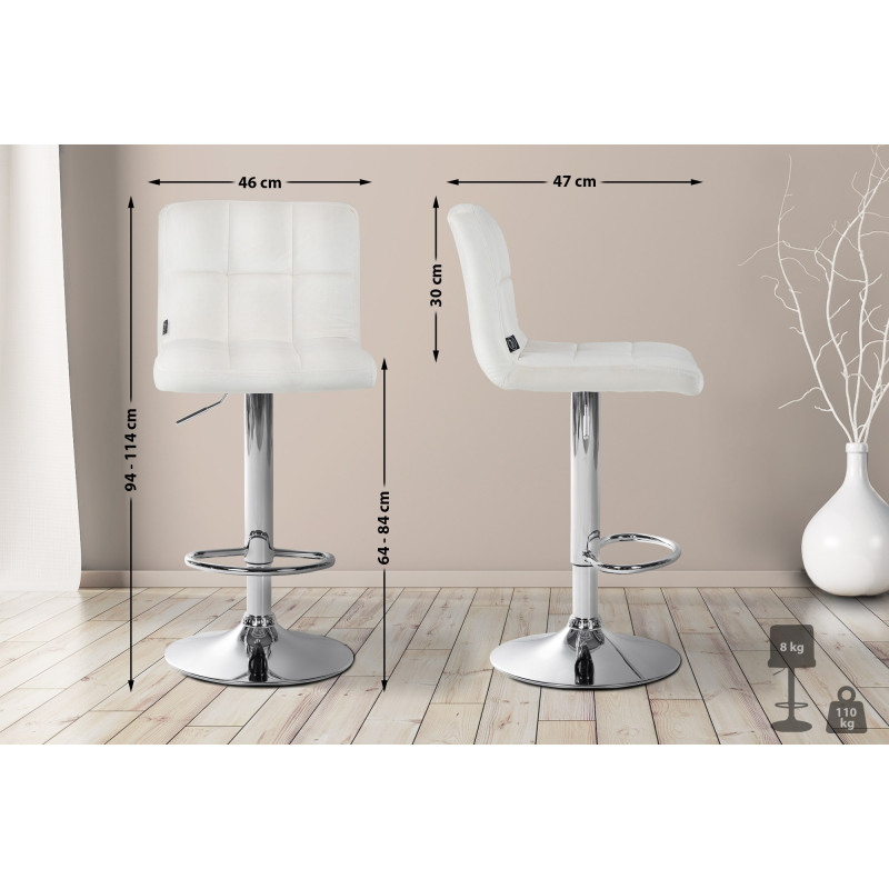 Tabouret de bar Pérou velours chrome crème