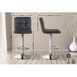 Tabouret de bar Peru, velours, chrome noir