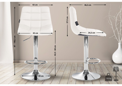 Tabouret de bar Jerry, similicuir, chromé, blanc