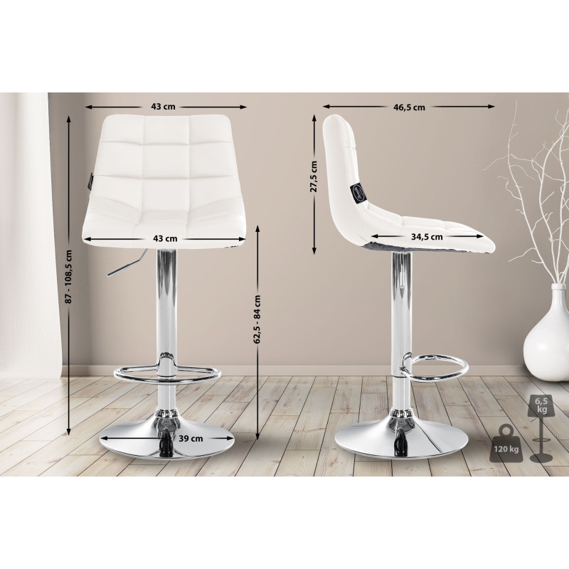 Tabouret de bar Jerry, similicuir, chromé blanc