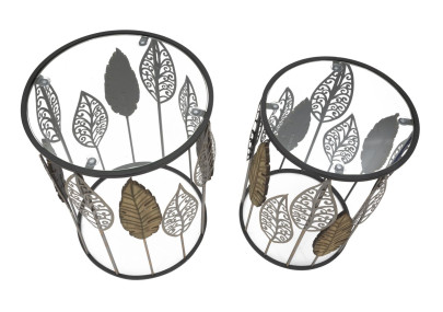 Table Ferro e Legno Foglie – Élégance feuillue Ø38x55-33x50 cm