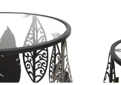 Table Ferro e Legno Foglie – Élégance feuillue Ø38x55-33x50 cm