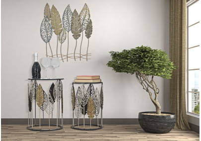 Table Ferro e Legno Foglie – Élégance feuillue Ø38x55-33x50 cm