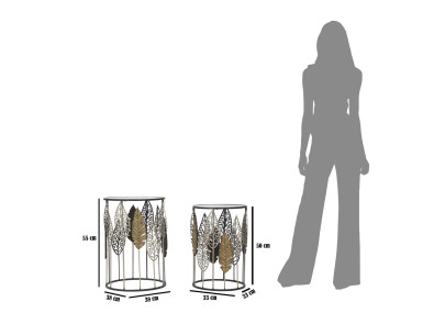 Table Ferro e Legno Foglie – Élégance feuillue Ø38x55-33x50 cm