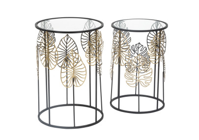 Table Foglie Glam – Éclat doré Ø38x55-33x50 cm