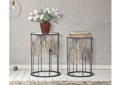 Table Foglie Glam – Éclat doré Ø38x55-33x50 cm