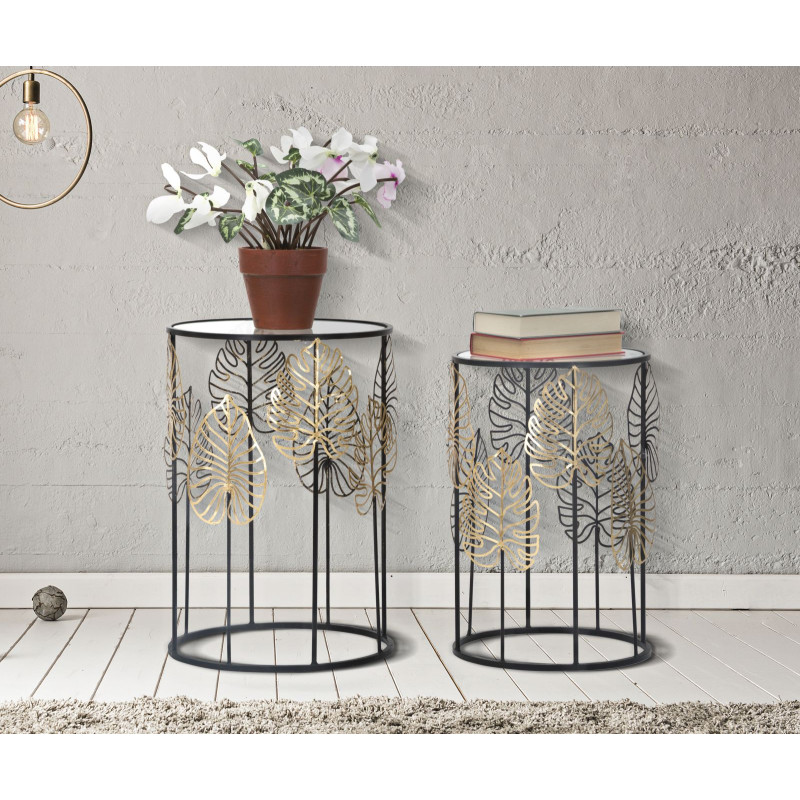 Table Foglie Glam – Éclat doré Ø38x55-33x50 cm