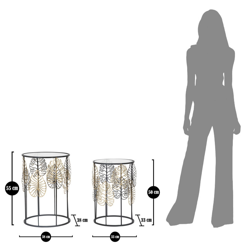 Table Foglie Glam – Éclat doré Ø38x55-33x50 cm