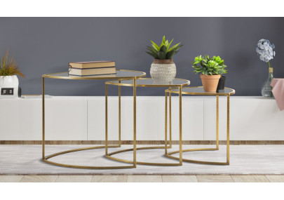 Ensemble triangulaire de tables basses – Jeu de volumes Ø60x50 - 50x45 - 40x40 cm