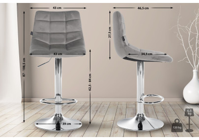 Tabouret de bar Jerry velours gris chrome