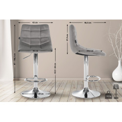 Tabouret de bar Jerry velours gris chrome