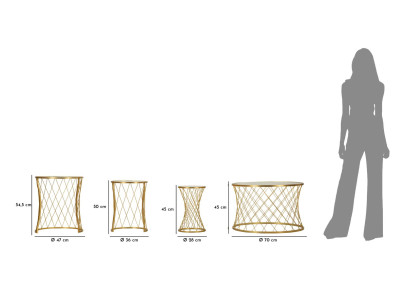 Table Noah Gold – Ensemble doré 4 pièces Ø70x45 - 47x54,5 - 36x50 - 28x45 cm