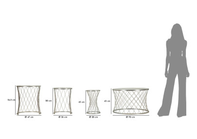 Table Noah Argent – Brillance sophistiquée 4 pièces Ø70x45 - 47x54,5 - 36x50 - 28x45 cm