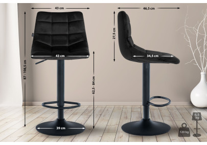 Tabouret de bar Jerry velours noir noir