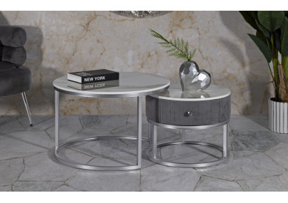 Tables basses Grises – Chic intemporel Ø70x45 - 50x40 cm