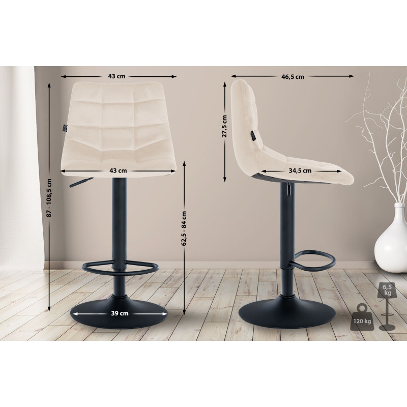 Tabouret de bar Jerry velours noir crème