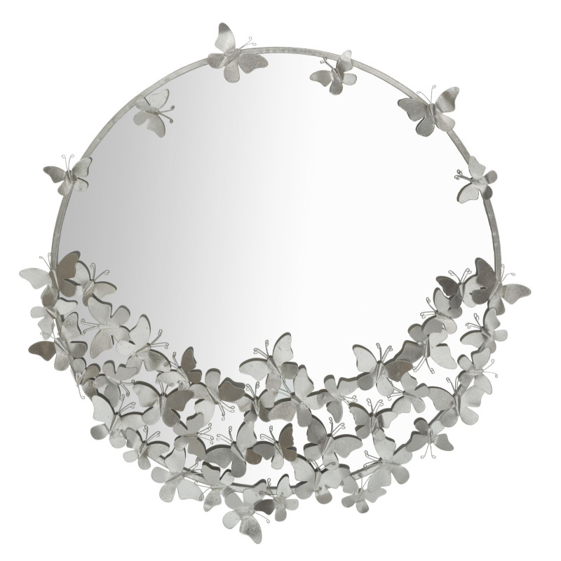 Miroir mural rond Papillon argenté Ø91x3x94 cm – Un éclat glamour et aérien pour sublimer vos murs