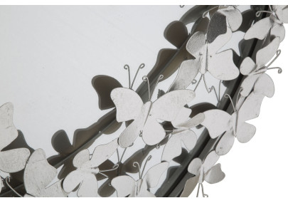 Miroir mural rond Papillon argenté Ø91x3x94 cm – Un éclat glamour et aérien pour sublimer vos murs