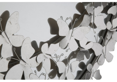 Miroir mural rond Papillon argenté Ø91x3x94 cm – Un éclat glamour et aérien pour sublimer vos murs