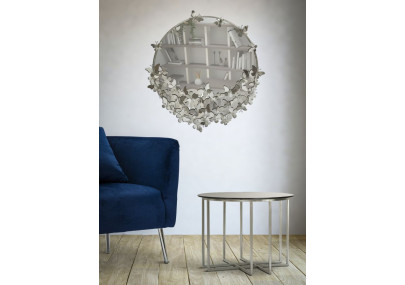 Miroir mural rond Papillon argenté Ø91x3x94 cm – Un éclat glamour et aérien pour sublimer vos murs