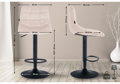 Tabouret de bar Jerry en velours noir et beige