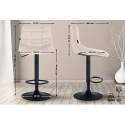 Tabouret de bar Jerry en velours noir et beige