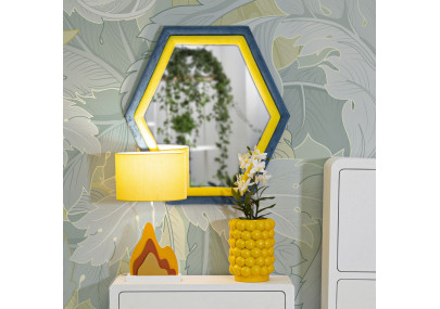 Miroir mural Tony bleu/velours jaune 75x4x80 cm – Design contrasté et énergie moderne