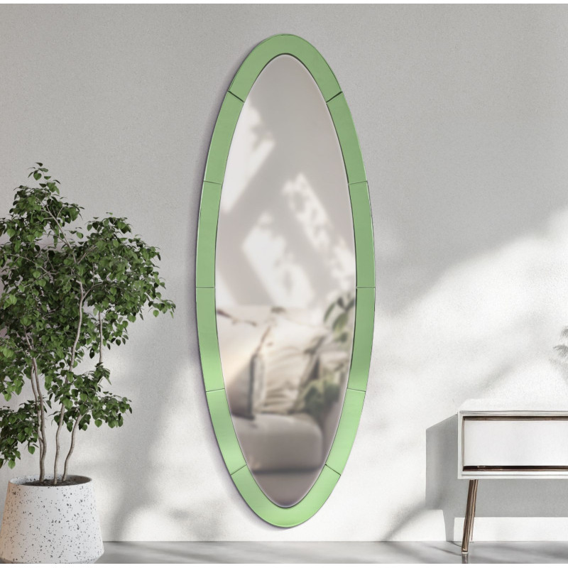 Miroir mural Oslo vert 55x2x150 cm (miroir 42,5x137,5 cm) – Élégance naturelle et lignes pures