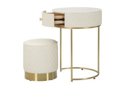 Coiffeuse Sharon avec Pouf – Élégance Douce Ø52 x 70 - Ø36 x 39 cm