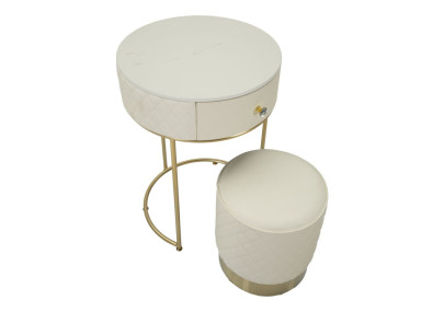 Coiffeuse Sharon avec Pouf – Élégance Douce Ø52 x 70 - Ø36 x 39 cm