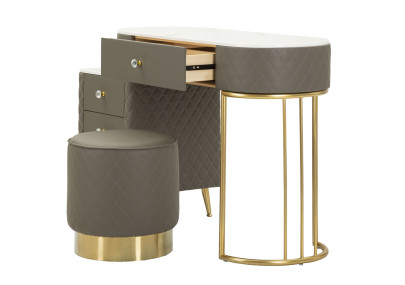 Coiffeuse Sharon Grise avec Pouf – Élégance Urbaine 120 x 40 x 75 cm