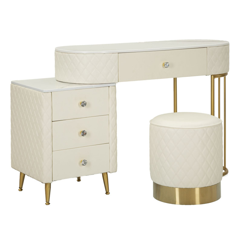 Coiffeuse Sharon Blanche avec Pouf – Pureté Intemporelle 120 x 40 x 75 cm