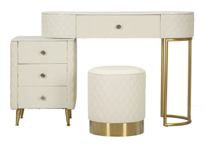 Coiffeuse Sharon Blanche avec Pouf – Pureté Intemporelle 120 x 40 x 75 cm