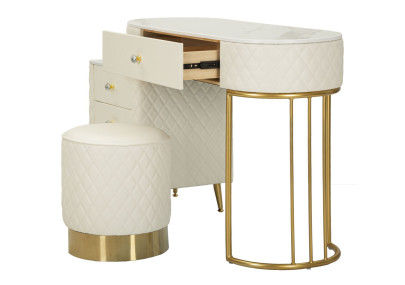 Coiffeuse Sharon Blanche avec Pouf – Pureté Intemporelle 120 x 40 x 75 cm