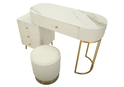 Coiffeuse Sharon Blanche avec Pouf – Pureté Intemporelle 120 x 40 x 75 cm