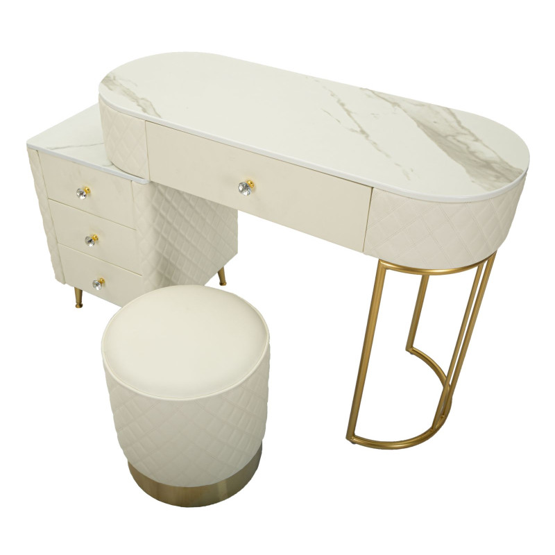 Coiffeuse Sharon Blanche avec Pouf – Pureté Intemporelle 120 x 40 x 75 cm