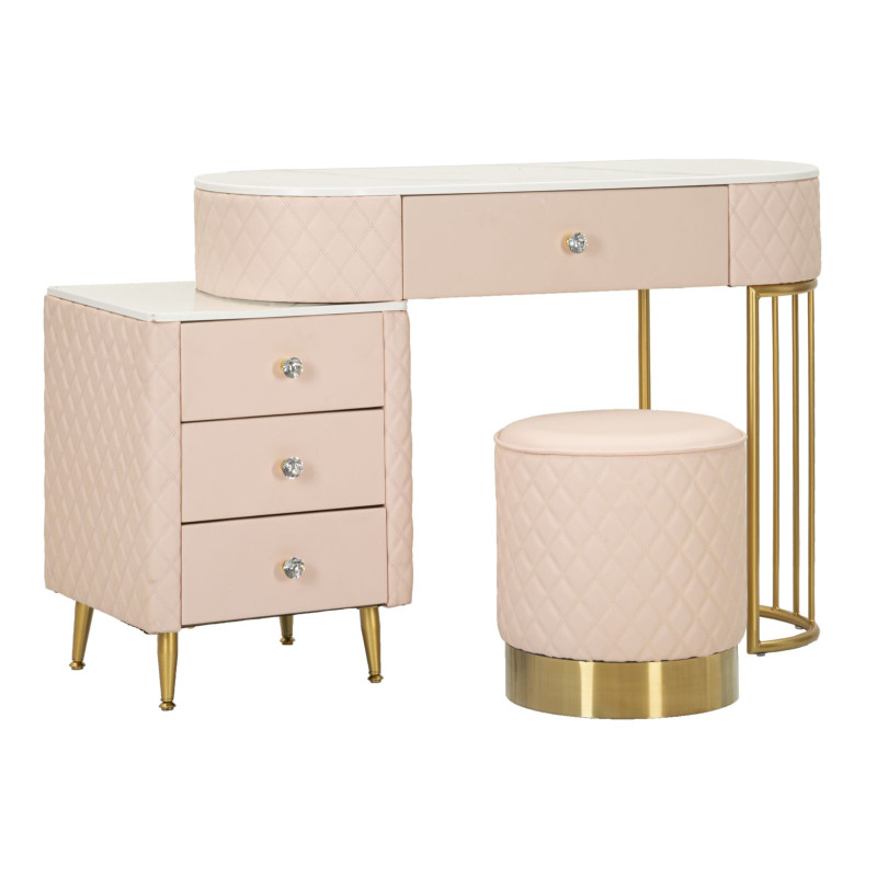 Coiffeuse Sharon Rose avec Pouf – Délicatesse Romantique 120 x 40 x 75 cm