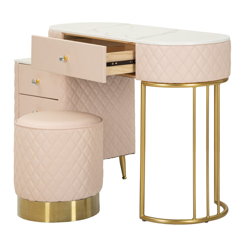 Coiffeuse Sharon Rose avec Pouf – Délicatesse Romantique 120 x 40 x 75 cm