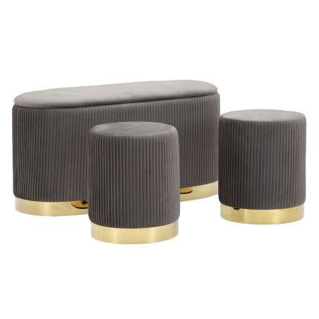 Banc Coffre Shopy Gris avec Tabourets – Ensemble Polyvalent (3 Pièces) 80 x 37 x 42 - 29 x 35 cm
