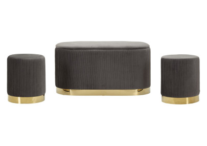 Banc Coffre Shopy Gris avec Tabourets – Ensemble Polyvalent (3 Pièces) 80 x 37 x 42 - 29 x 35 cm