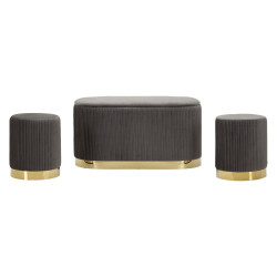 Banc Coffre Shopy Gris avec Tabourets – Ensemble Polyvalent (3 Pièces) 80 x 37 x 42 - 29 x 35 cm