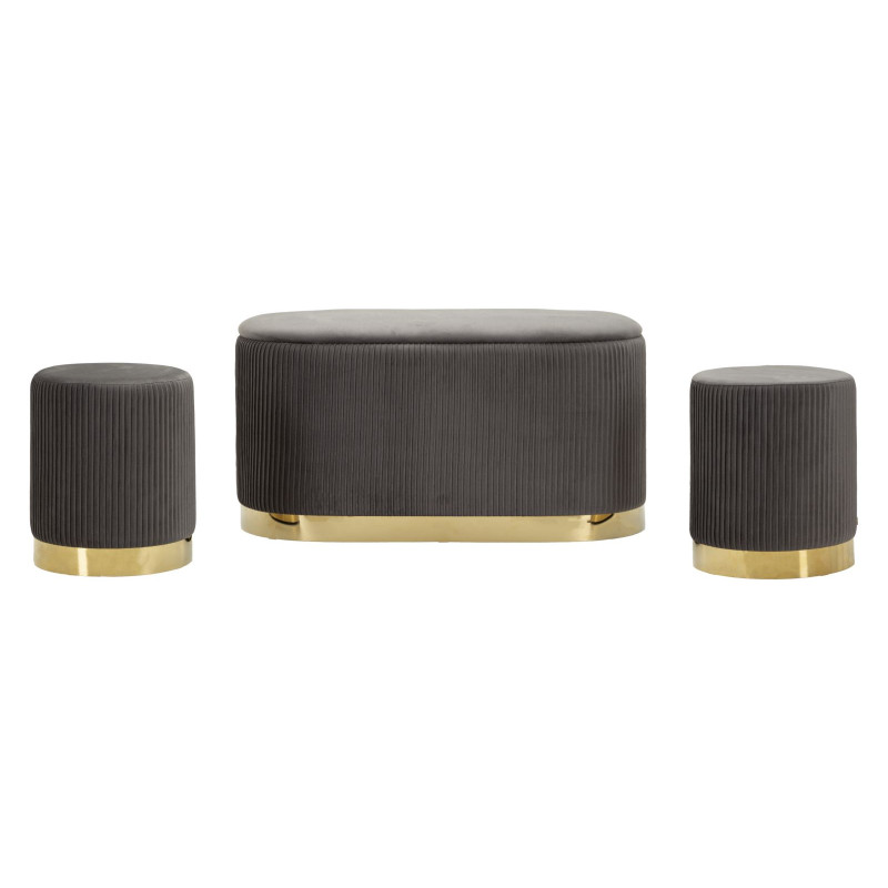 Banc Coffre Shopy Gris avec Tabourets – Ensemble Polyvalent (3 Pièces) 80 x 37 x 42 - 29 x 35 cm