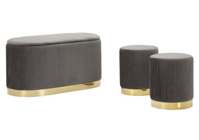 Banc Coffre Shopy Gris avec Tabourets – Ensemble Polyvalent (3 Pièces) 80 x 37 x 42 - 29 x 35 cm