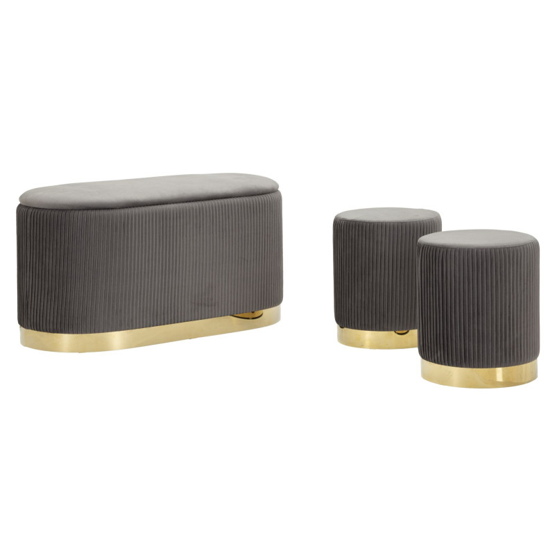 Banc Coffre Shopy Gris avec Tabourets – Ensemble Polyvalent (3 Pièces) 80 x 37 x 42 - 29 x 35 cm