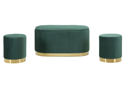 Banc Coffre Shopy Vert avec Tabourets – Harmonie Naturelle (3 Pièces) 80 x 37 x 42 - 29 x 35 cm