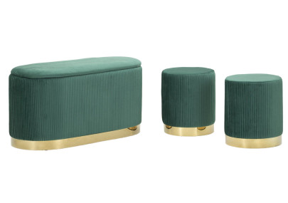 Banc Coffre Shopy Vert avec Tabourets – Harmonie Naturelle (3 Pièces) 80 x 37 x 42 - 29 x 35 cm